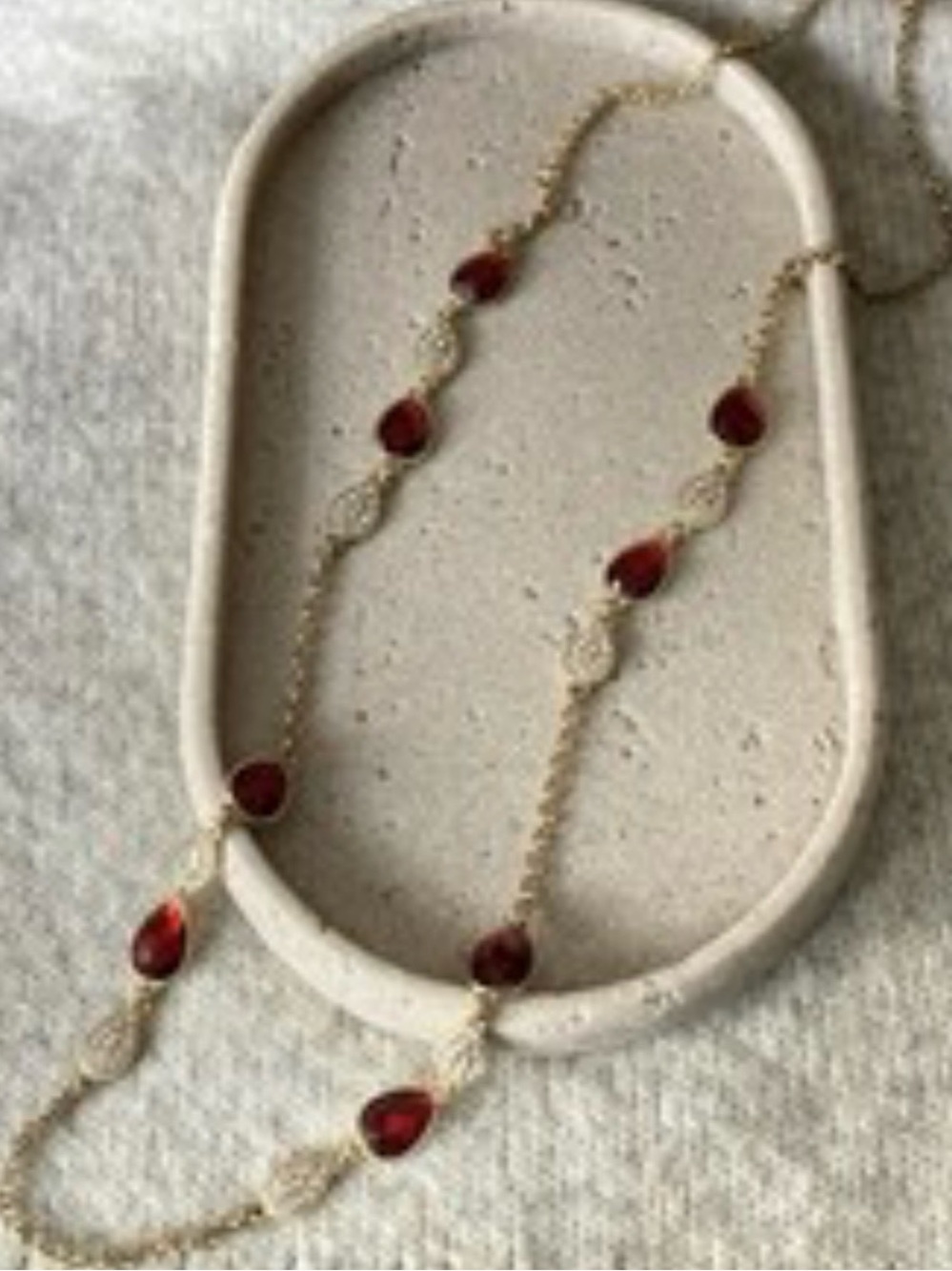 Swarovski Gold Necklace with Deep Red Teardrop Crystals